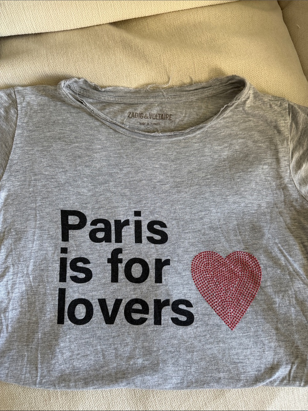 Zadig & Voltaire Gray Tee with Pink Heart Graphic
